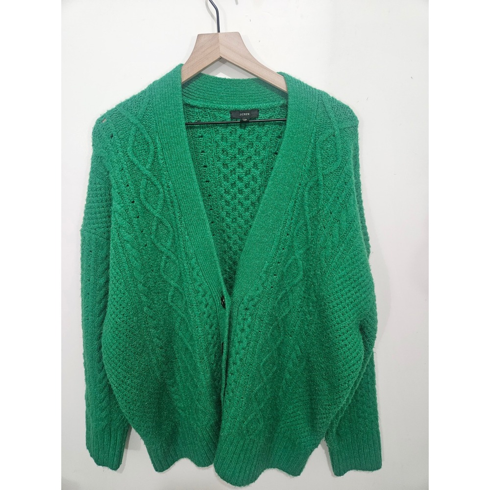 J.Crew Cable Knit Stretch Wool Cardigan XXL Brilliant Kelly Green BJ606
